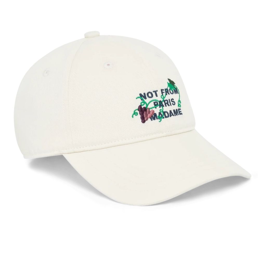 Drôle De Monsieur Vine Embroidered Slogan Cap Offwhite