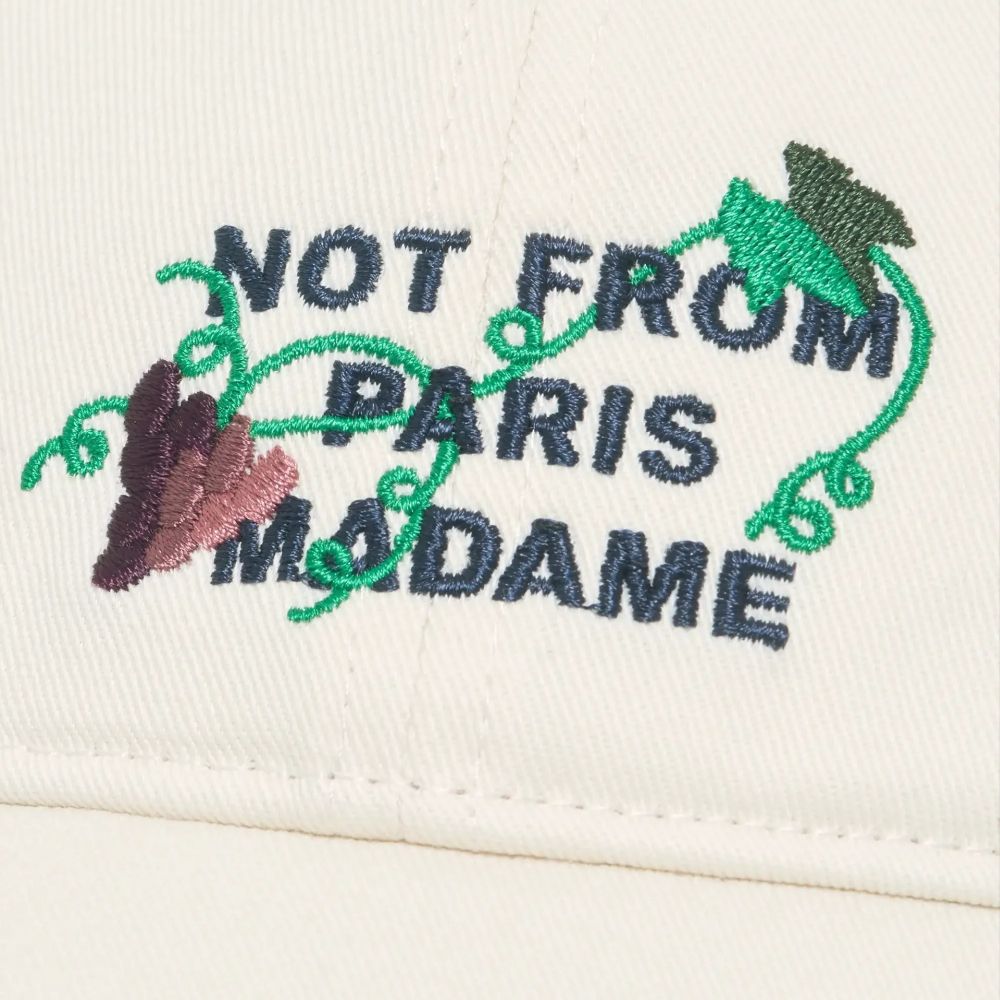 Drôle De Monsieur Vine Embroidered Slogan Cap Offwhite