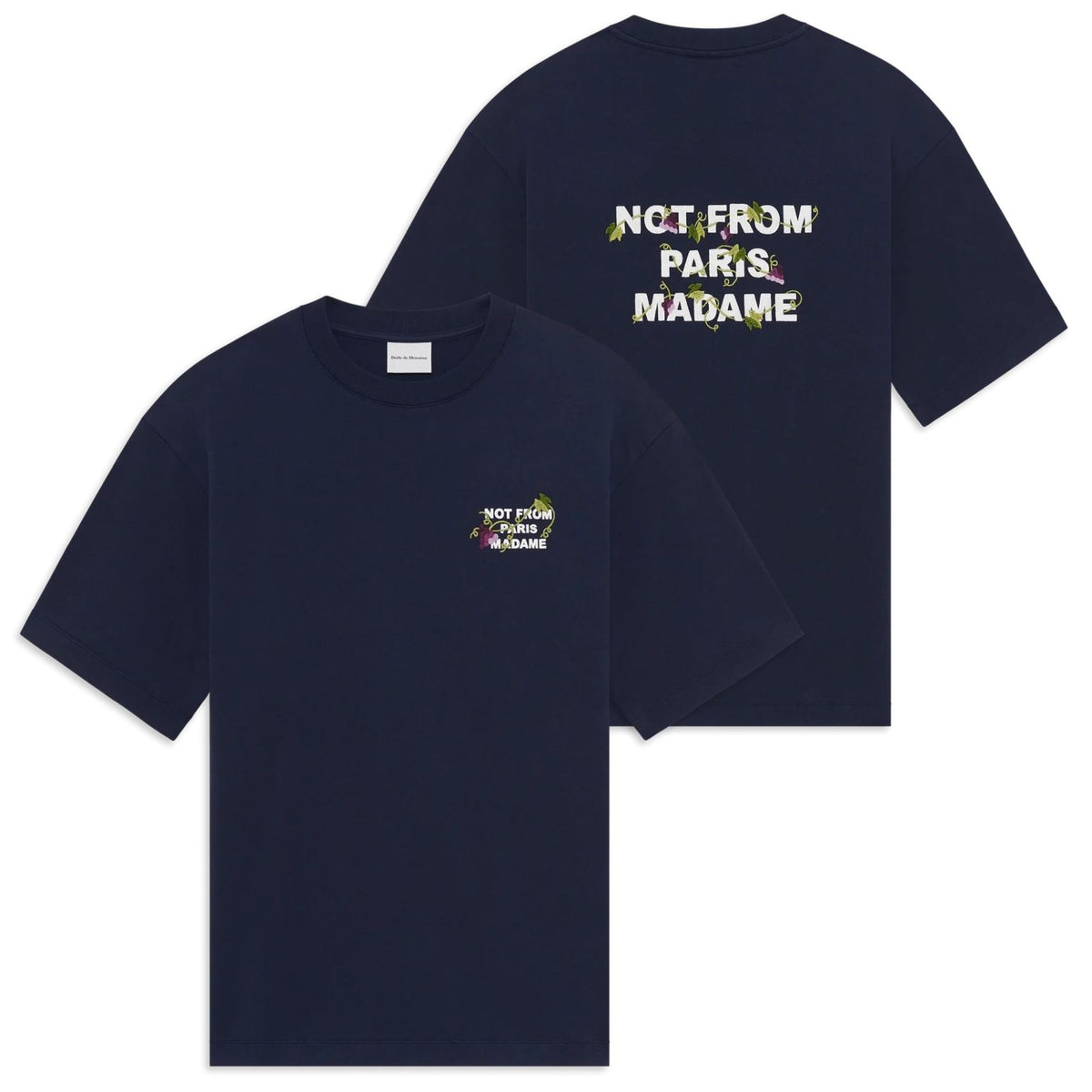 Drôle De Monsieur Vine Embroidered Slogan T-shirt Marine