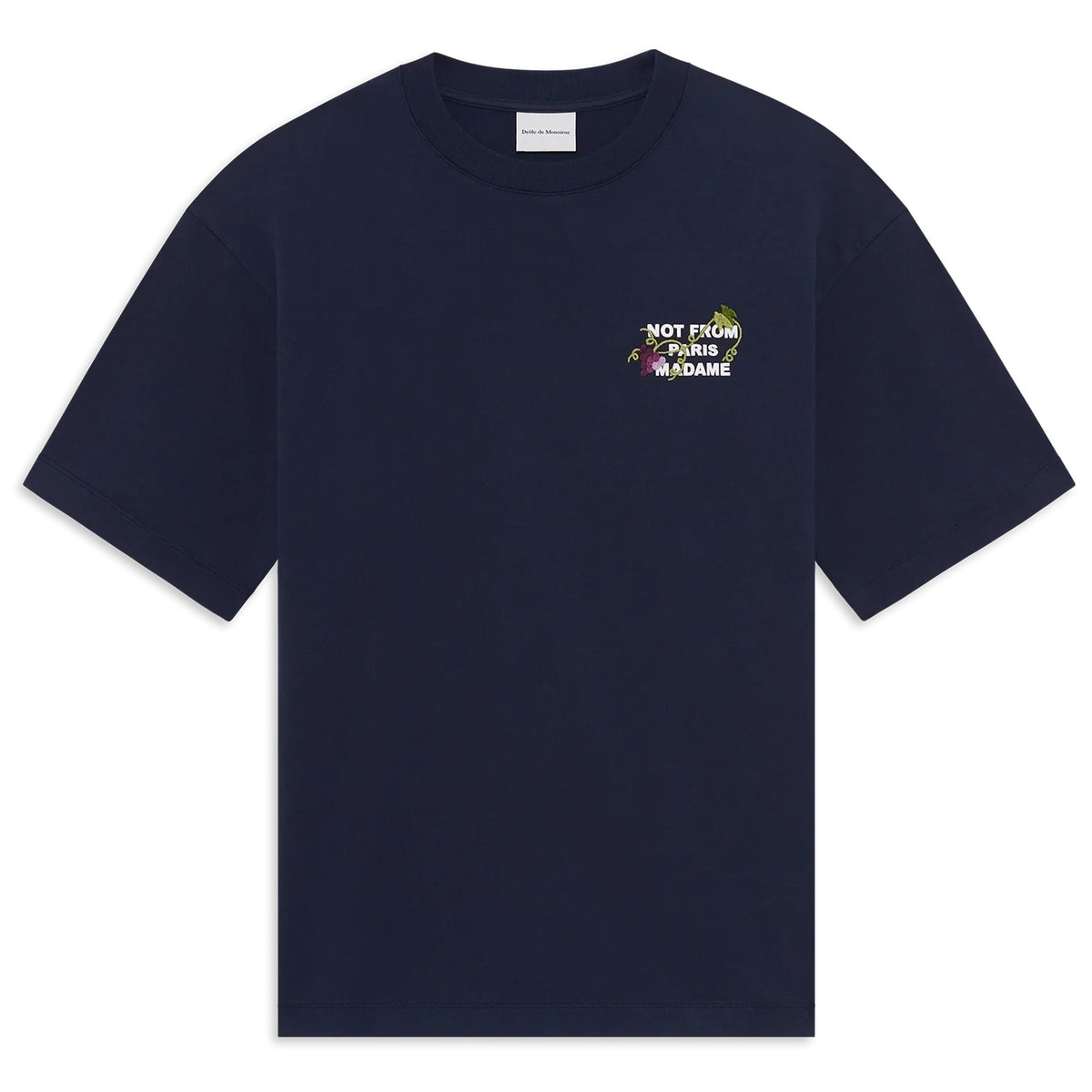 Drôle De Monsieur Vine Embroidered Slogan T-shirt Marine