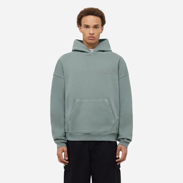 Flâneur Double Logo Washed Hoodie Licht Groen