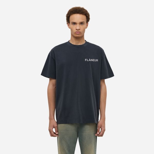 Flâneur Double Logo Washed T-shirt Zwart