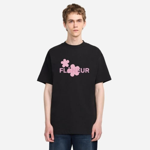 Flâneur Organic Flower T-shirt Zwart/Roze