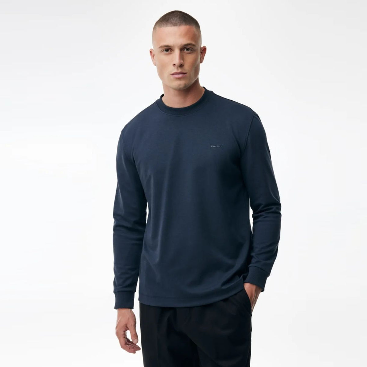 Genti Logo Langarm-T-shirt Dunkelblau