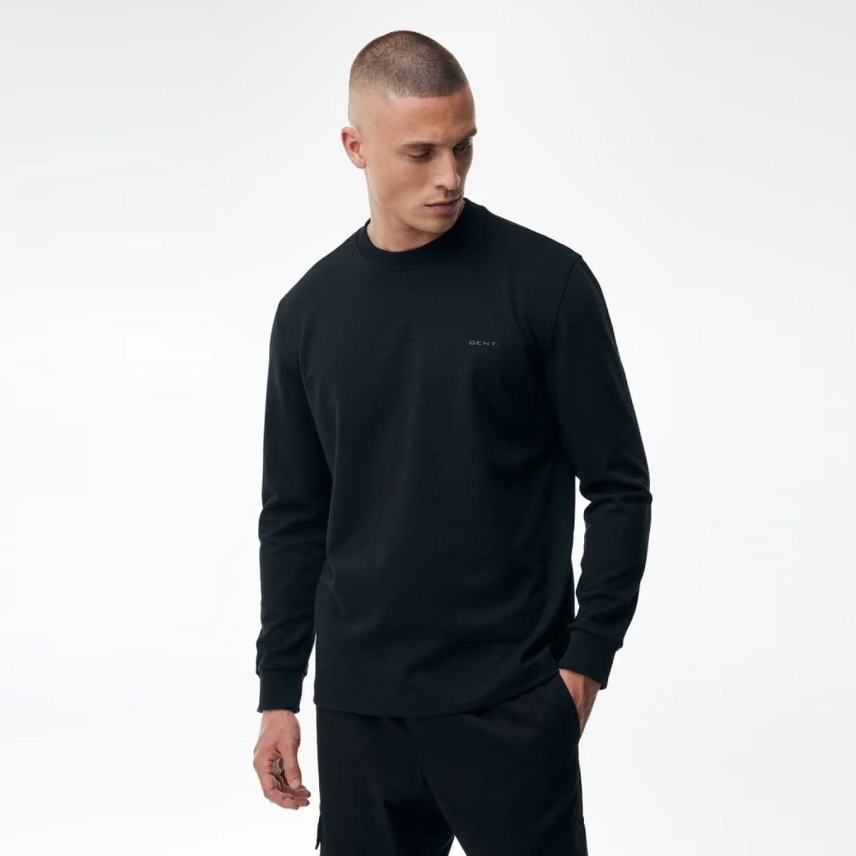 Genti Logo Langarm-T-shirt Schwarz