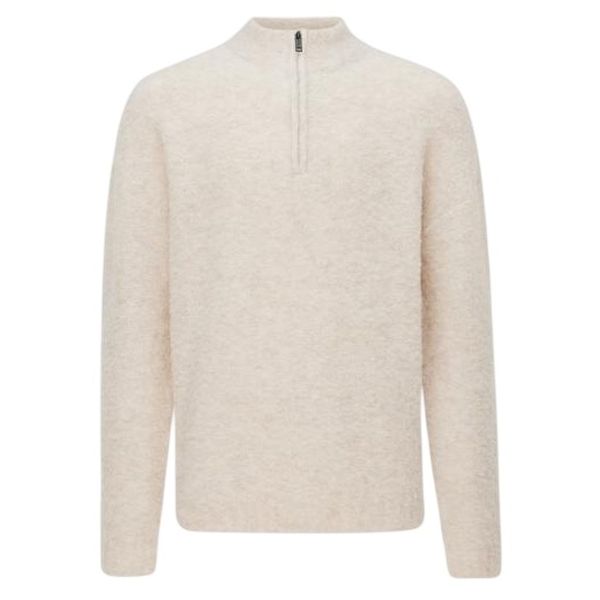 Genti Turtle Monogram Half-Zip Pullover Offwhite