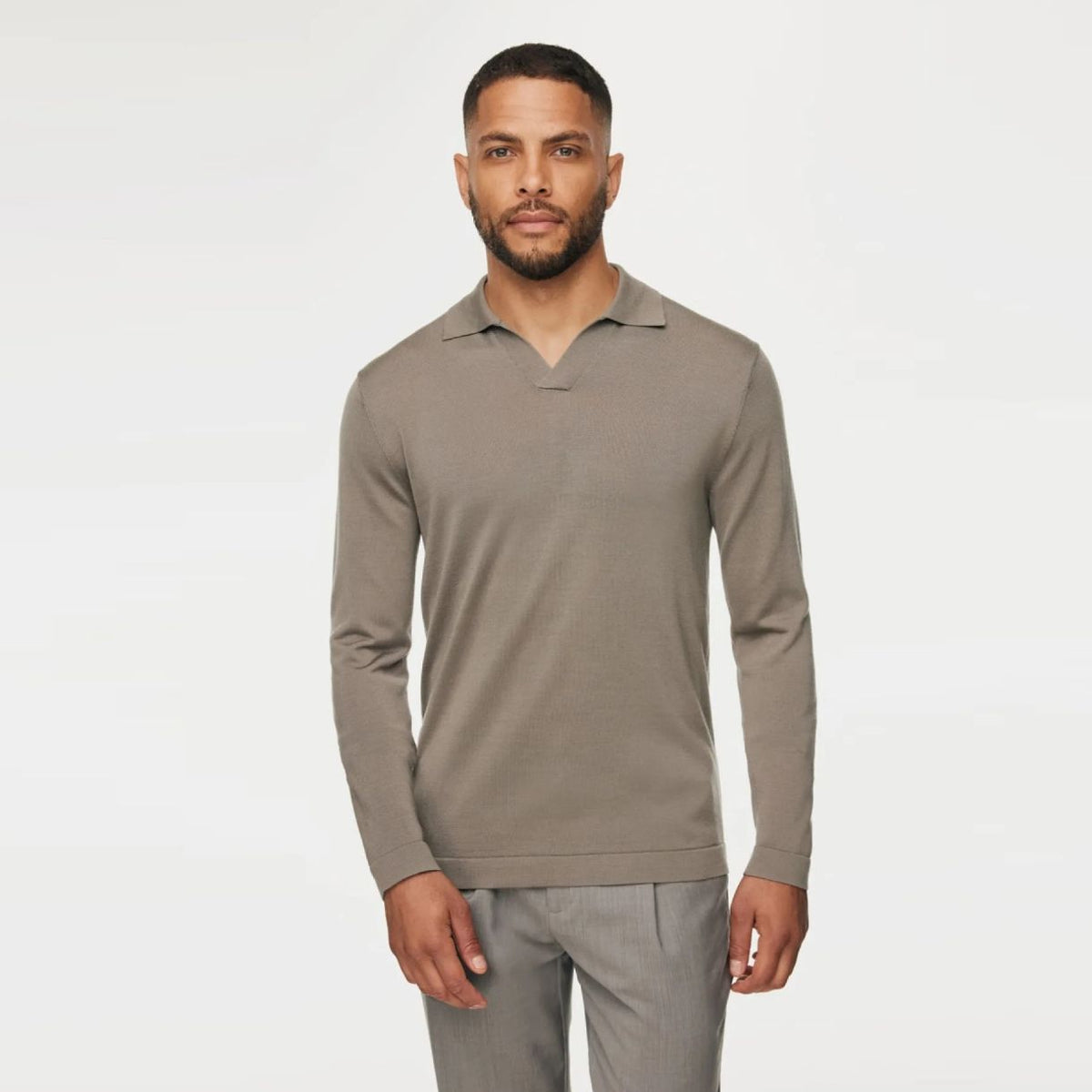 Gentiluomo No Buttons Langarm-Poloshirt Braun