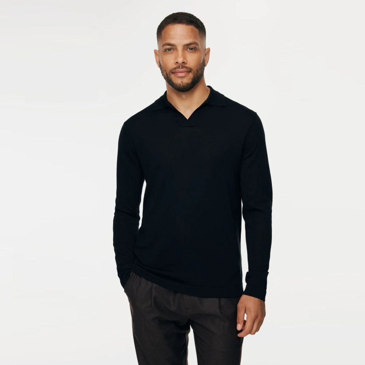 Gentiluomo No Buttons Langarm-Poloshirt Marine