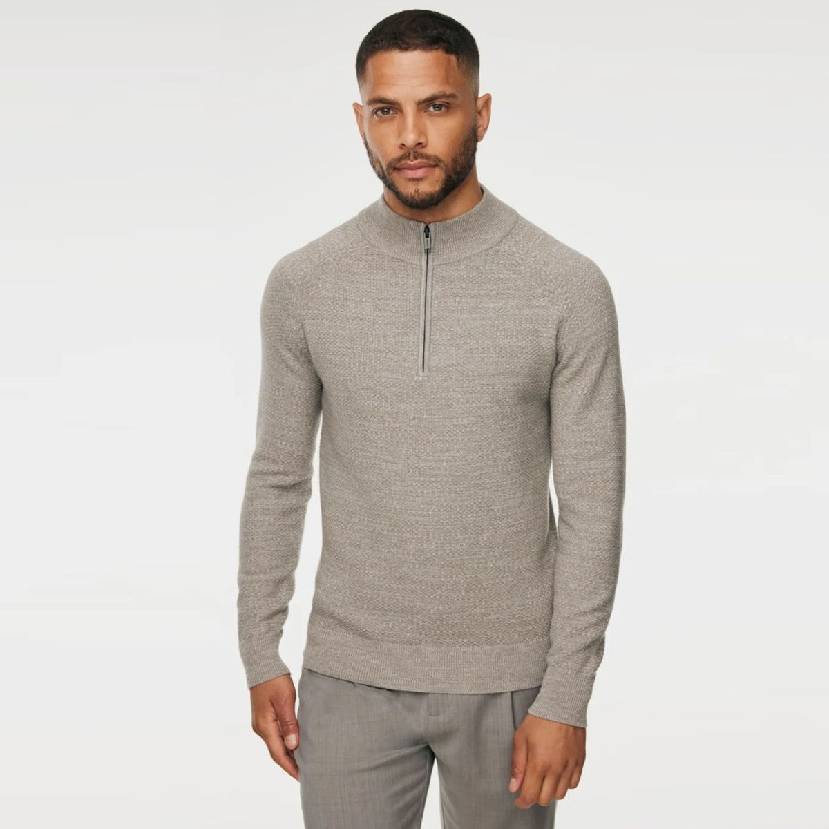 Gentiluomo Structured Turtle-Zip-Pullover Beige
