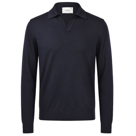 Gran Sasso Merino Longsleeve-Poloshirt Marine
