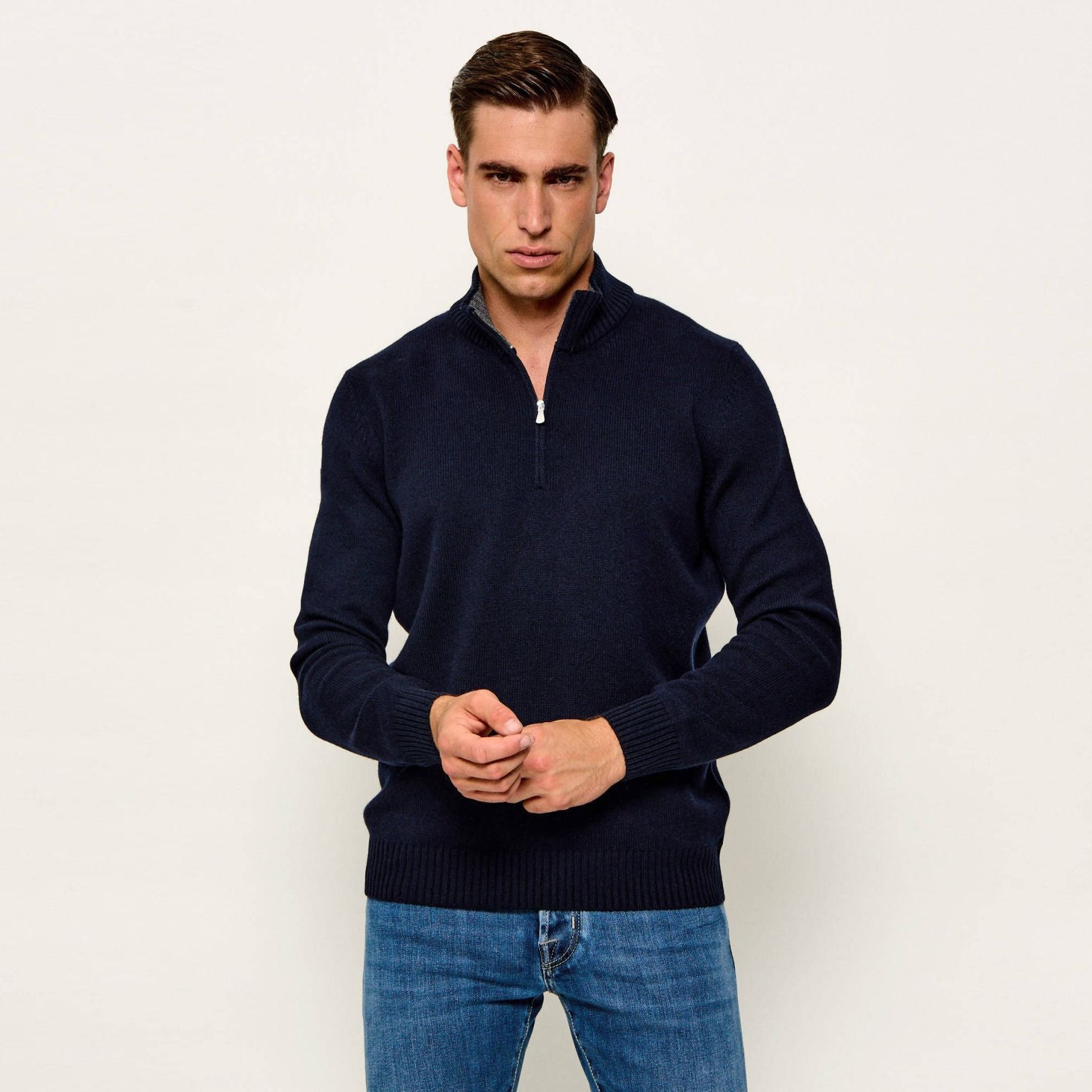 Gran Sasso Knitted Mock Zip Pullover Marine