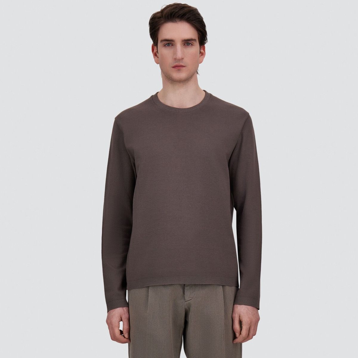 Herno Cotton & Cashmere Langarm-T-shirt Braun