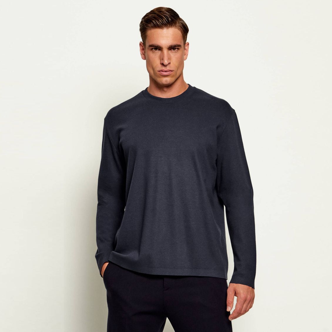 Herno Cotton & Cashmere Langarm-T-shirt Marine