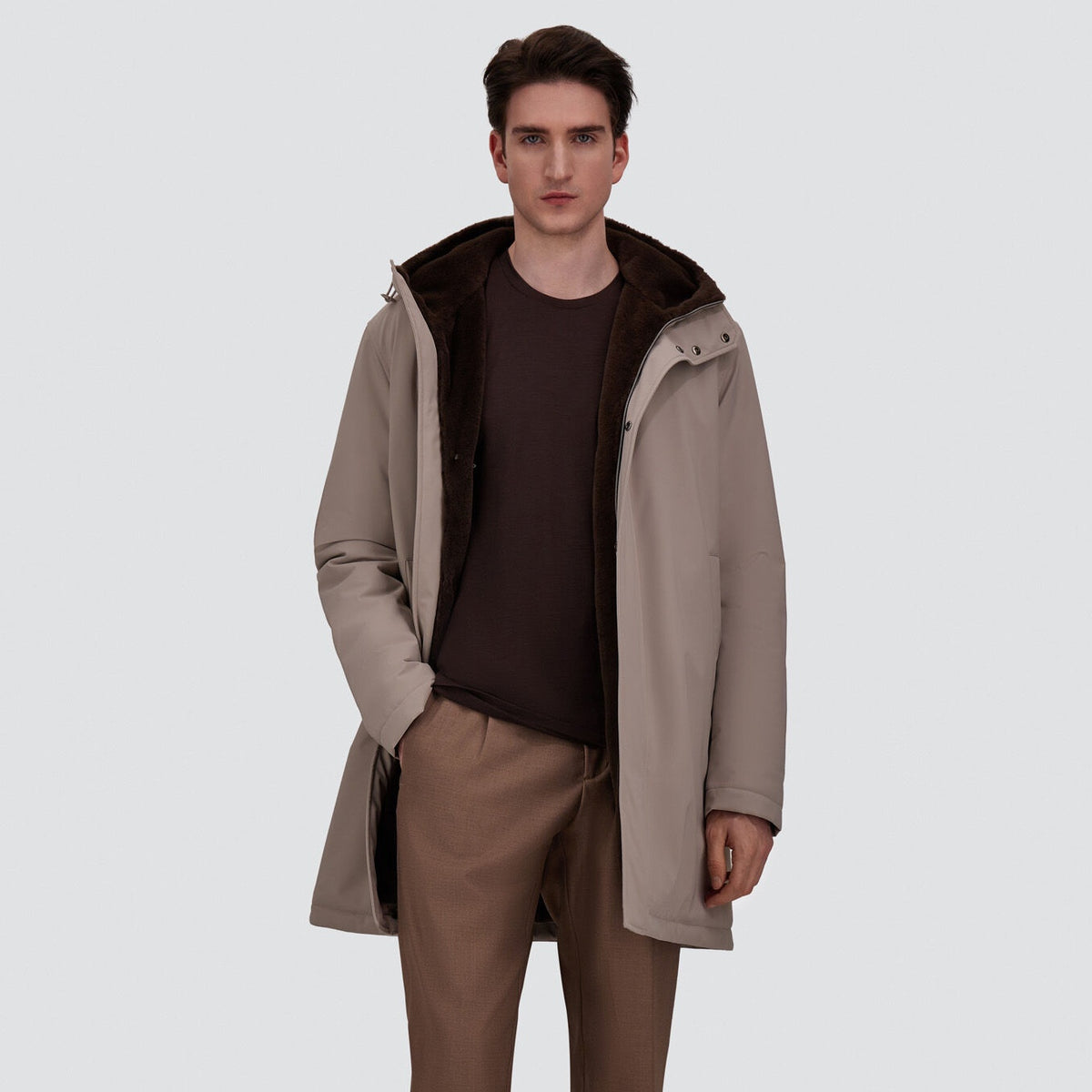 Herno Twill Fur Parka Grau