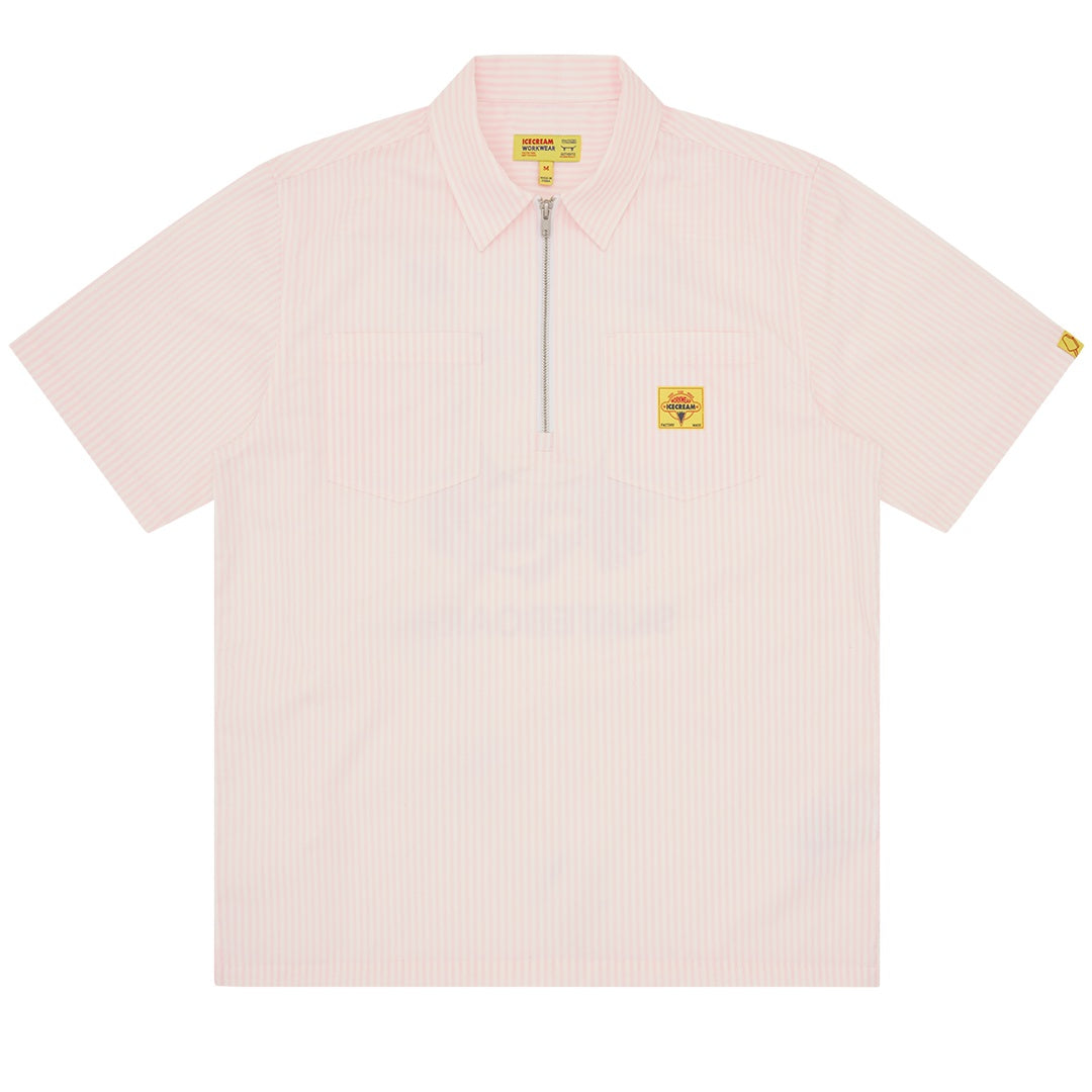 Icecream Waitress Quarter Zip Work Overhemd Roze