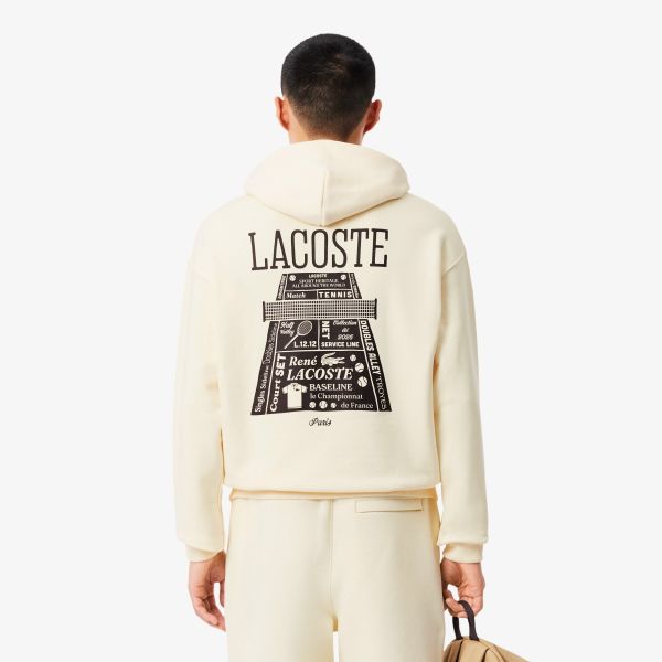 Lacoste Loose Fit Printed Hoodie Off White