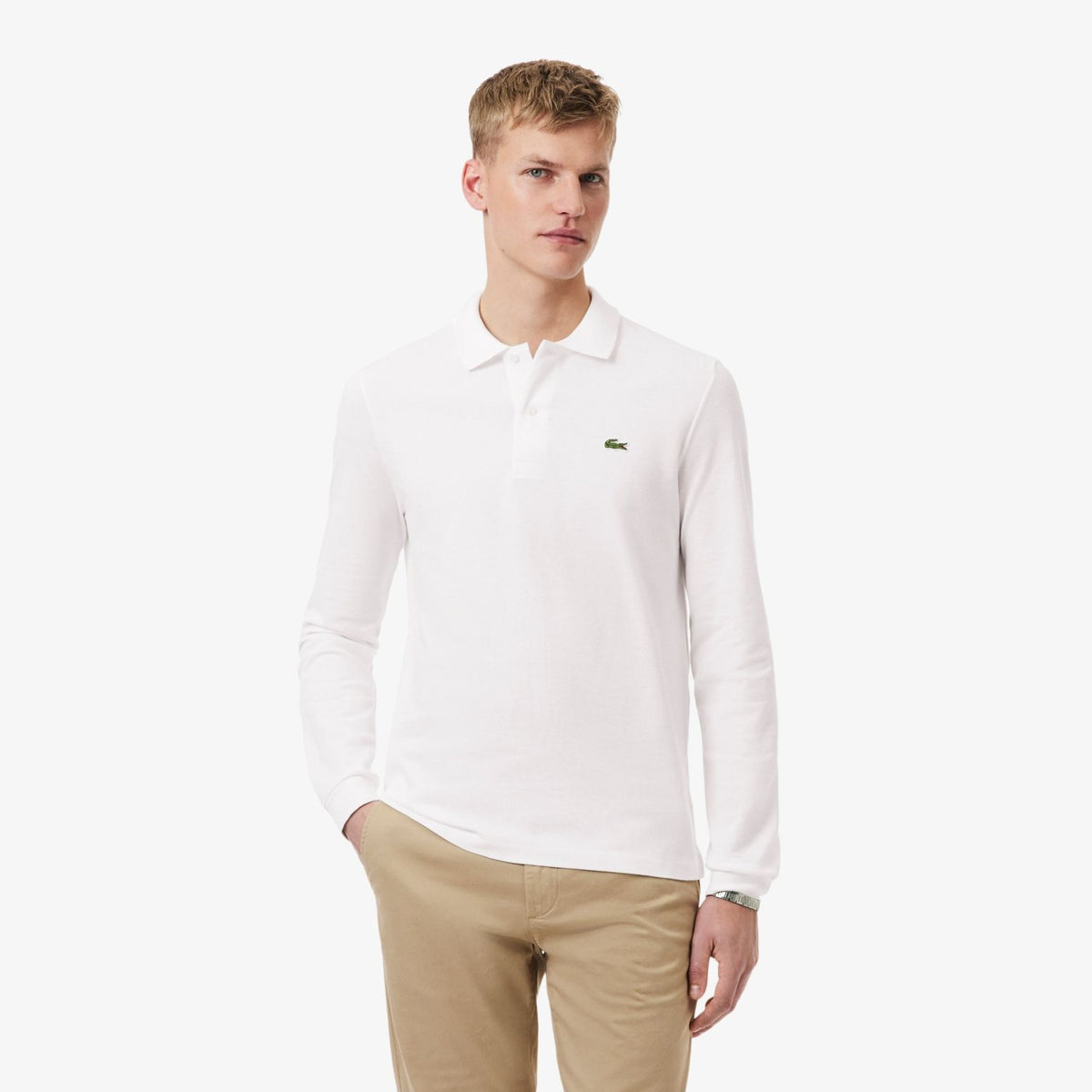 Lacoste Classic Fit Langarm-Poloshirt Weiß