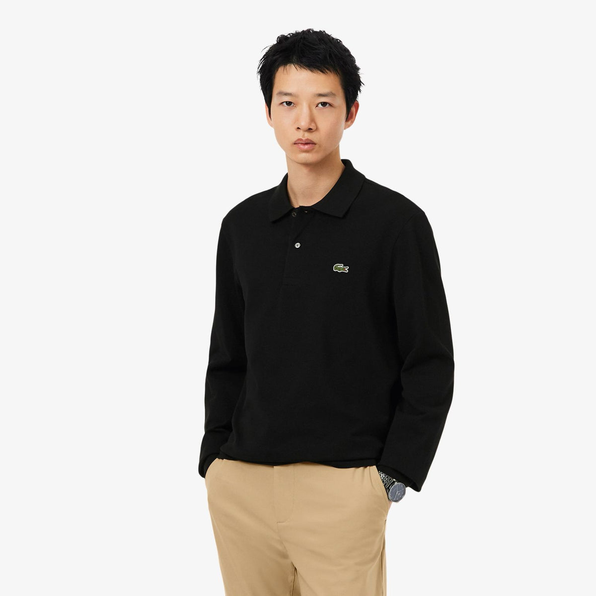 Lacoste Classic Fit Langarm-Poloshirt Schwarz