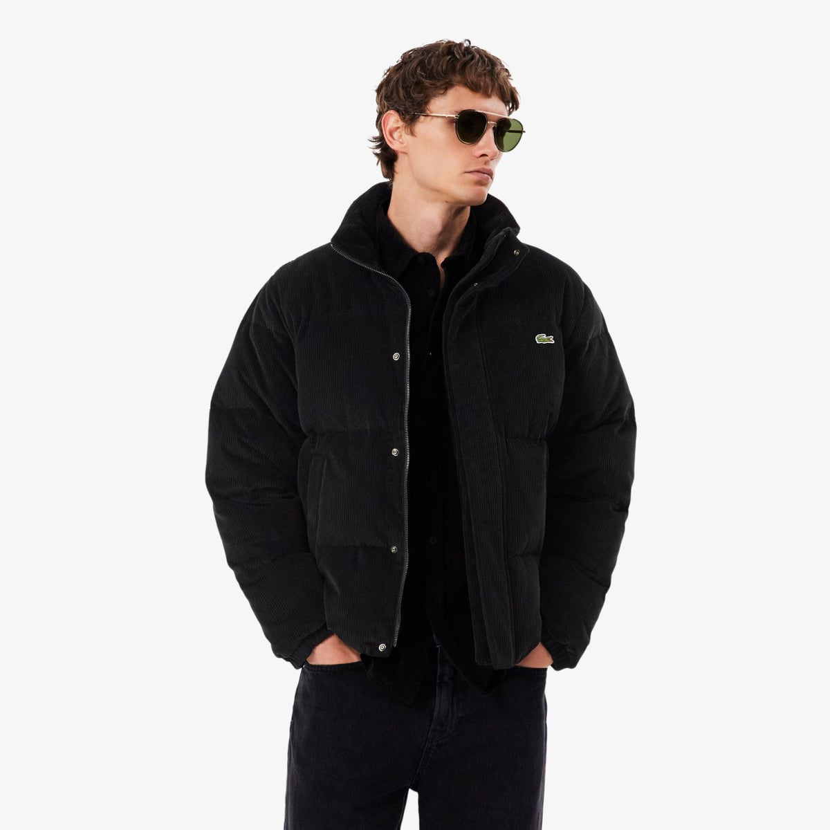 Lacoste Corduroy Down Puffer Schwarz