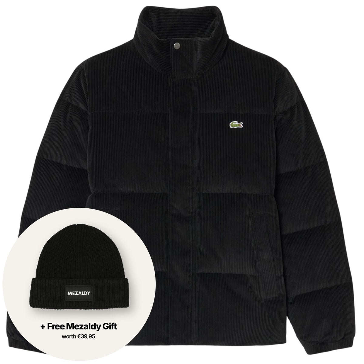 Lacoste Corduroy Down Puffer Schwarz