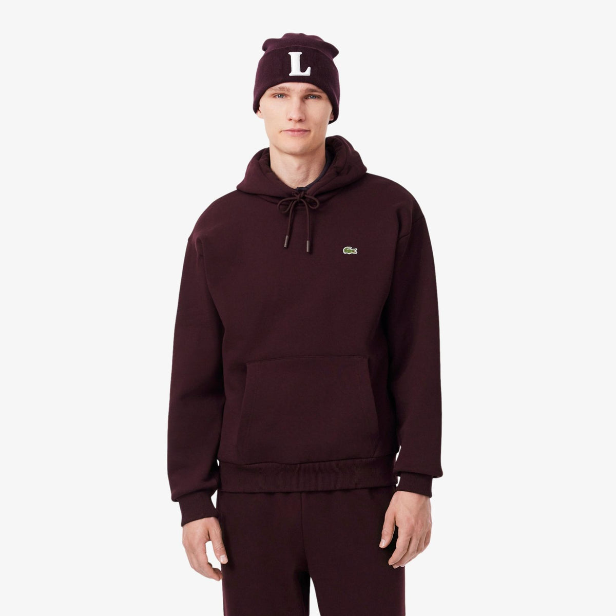 Lacoste Fleece-Kapuzenpullover Bordeaux