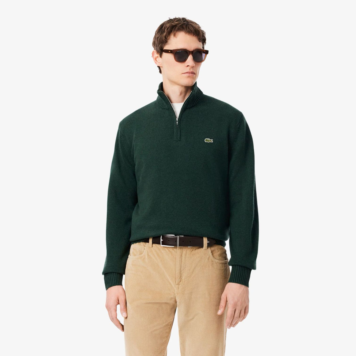 Lacoste Strick-Half-Zip-Pullover Dunkelgrün