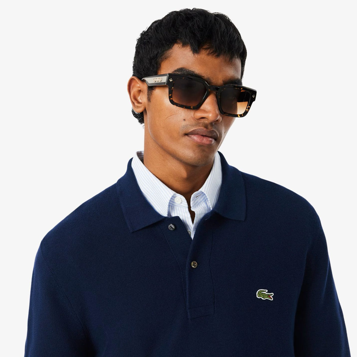 Lacoste Strick-Langarm-Poloshirt Marine