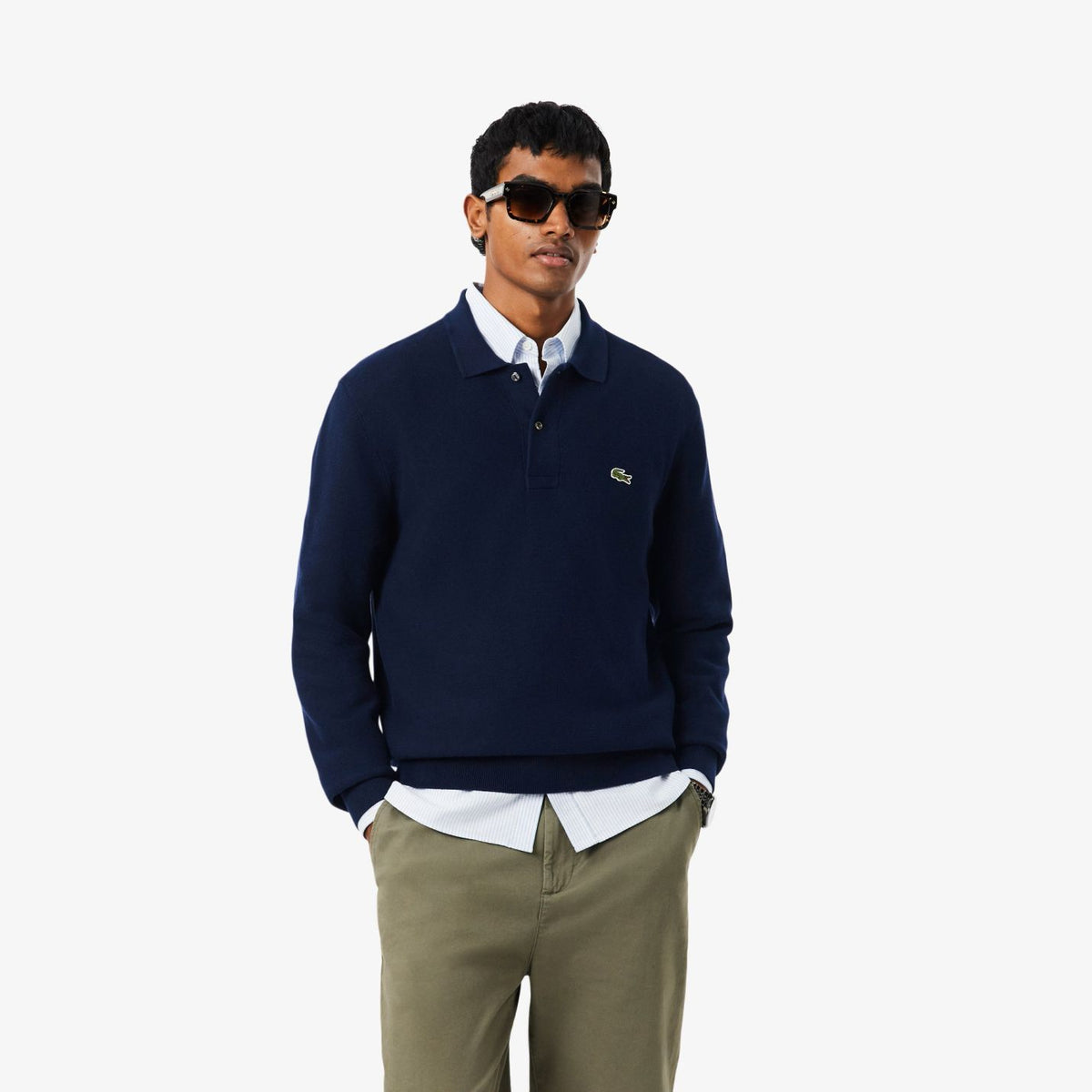 Lacoste Strick-Langarm-Poloshirt Marine