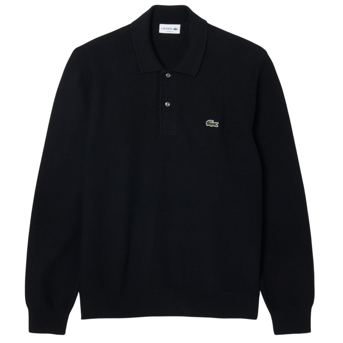 Lacoste Strick-Langarm-Poloshirt Schwarz