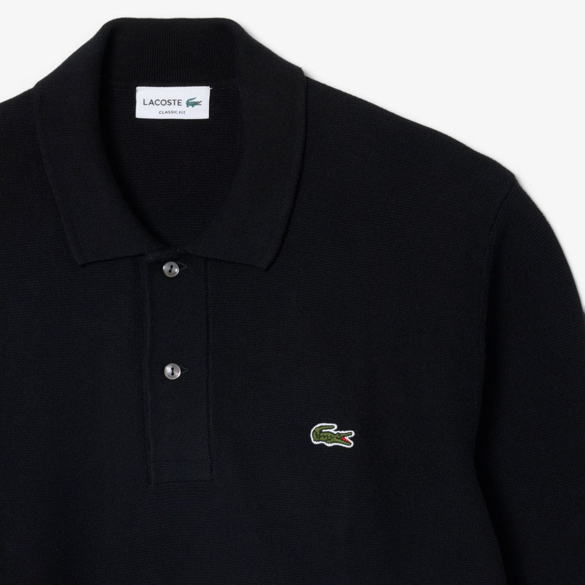 Lacoste Strick-Langarm-Poloshirt Schwarz
