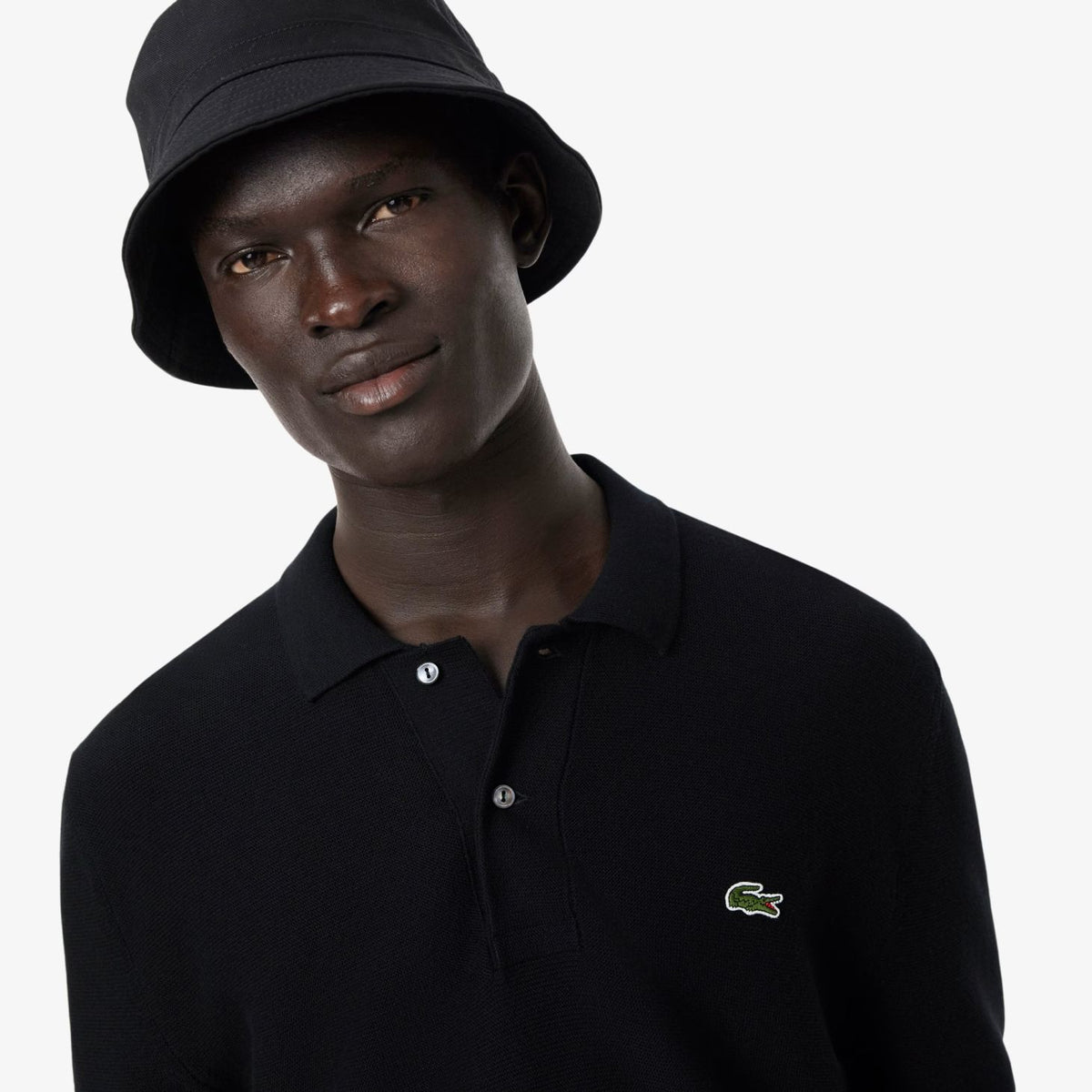 Lacoste Strick-Langarm-Poloshirt Schwarz