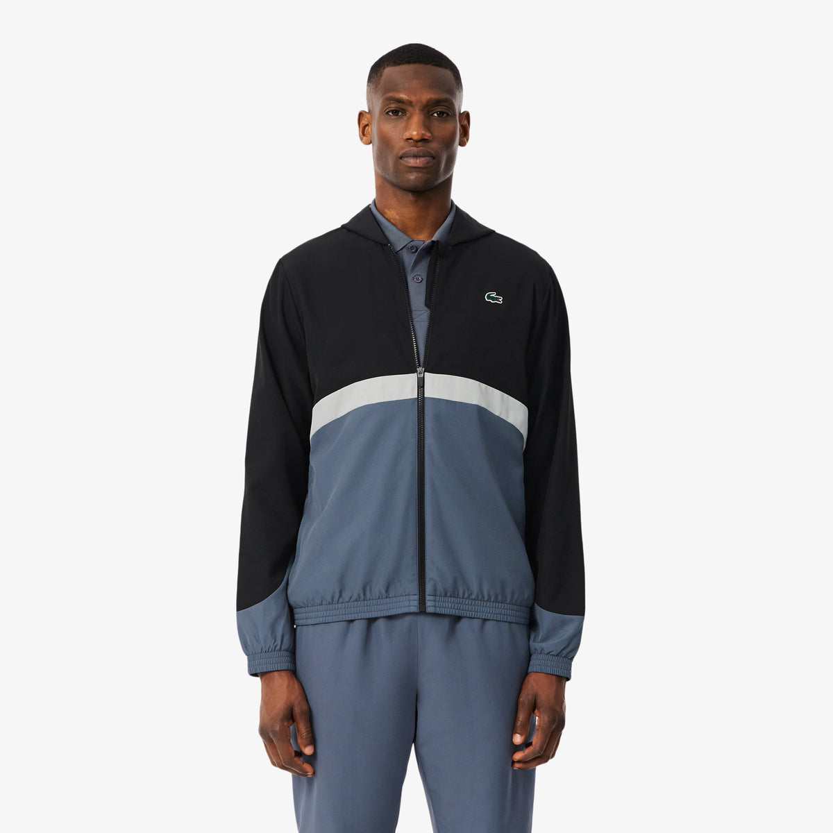 Lacoste Printed Colour-Block Trainingsanzug Schwarz/Grau