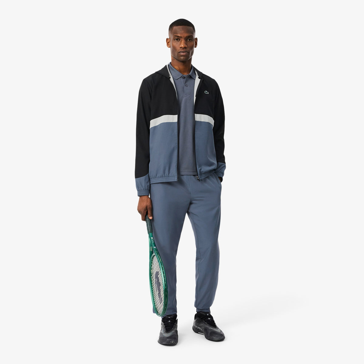 Lacoste Printed Colour-Block Trainingsanzug Schwarz/Grau