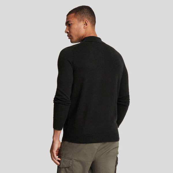 Lyle & Scott Cotton Merino Knitted Longsleeve Polo Zwart