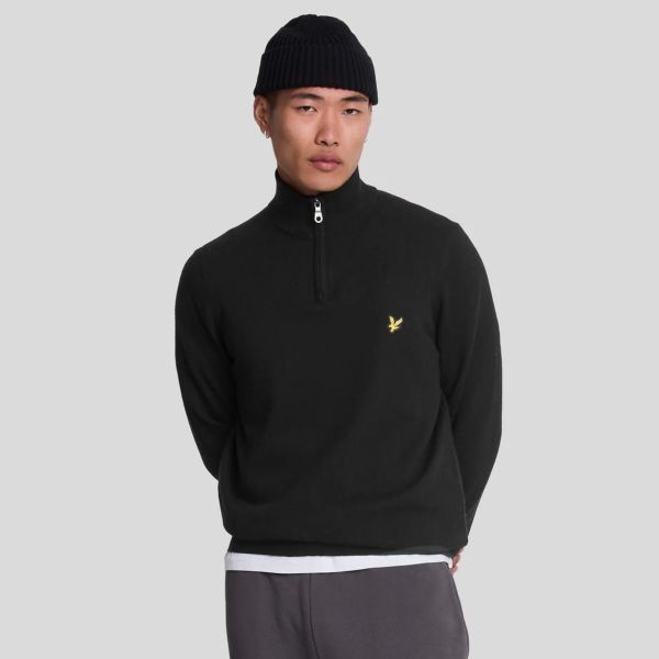 Lyle & Scott Cotton Merino Quarter Zip Sweater Zwart