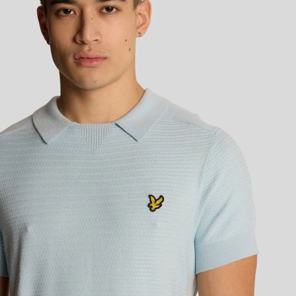Lyle & Scott Herringbone Knitted Polo Licht Blauw