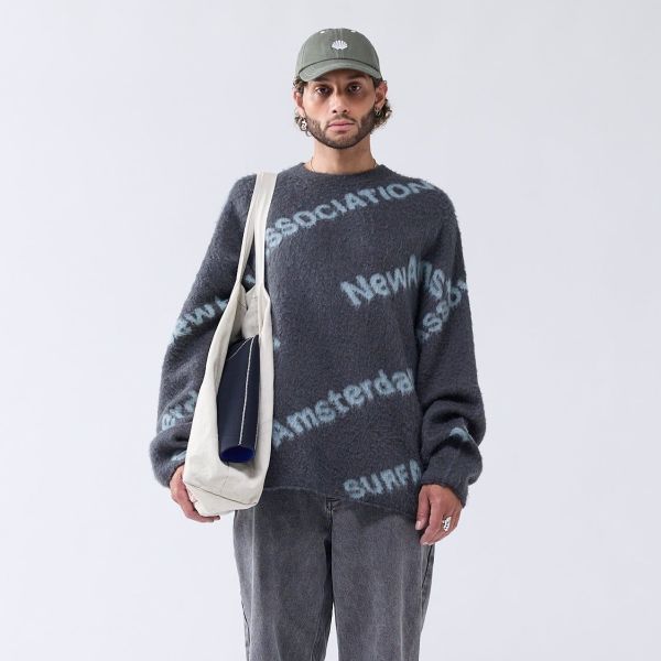New Amsterdam Surf Association Jacquard Knit Sweater Antraciet/Mint