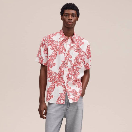 NN.07 Deon Print Overhemd Off White/Rood