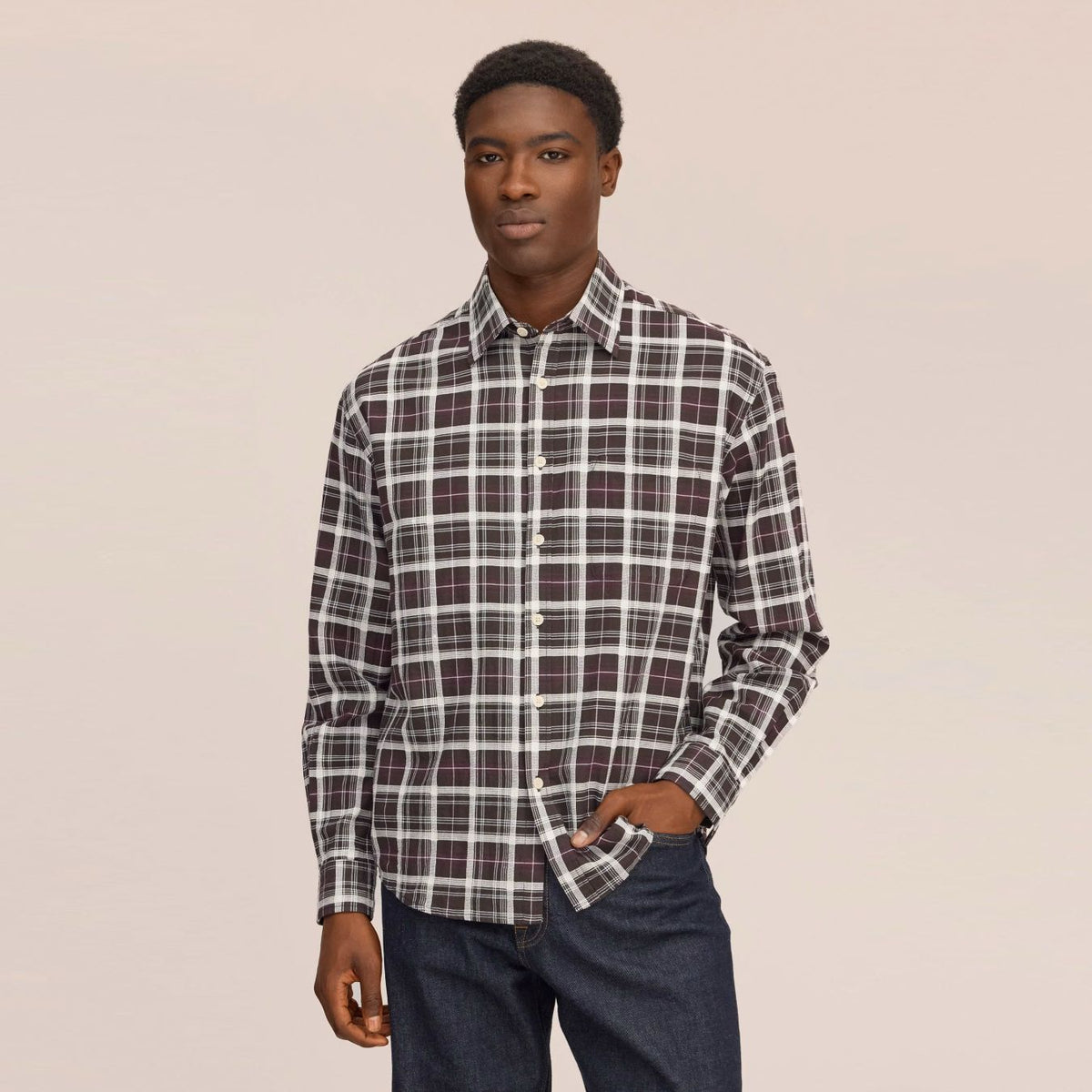 NN.07 Deon Check Hemd Bordeaux