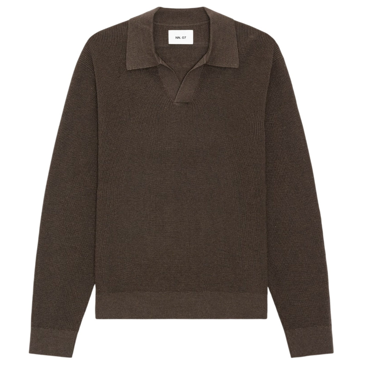 NN.07 Hope Rib Langarm-Poloshirt Braun