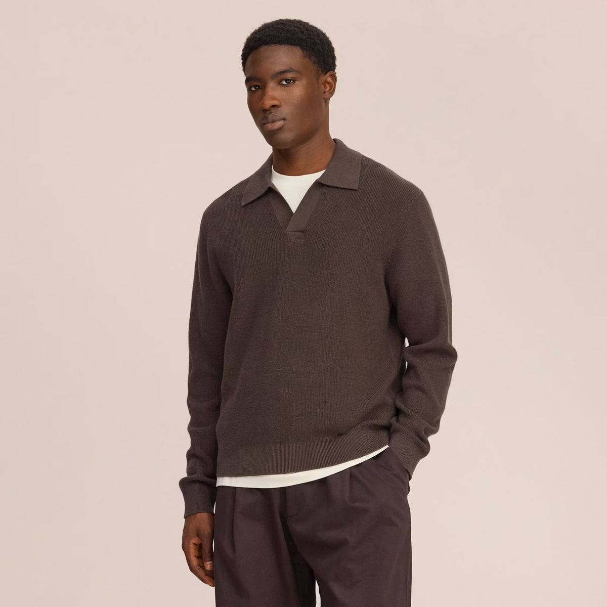 NN.07 Hope Rib Langarm-Poloshirt Braun
