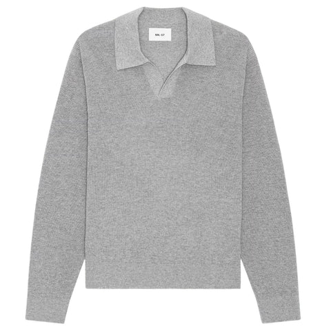 NN.07 Hope Rib Langarm-Poloshirt Grau