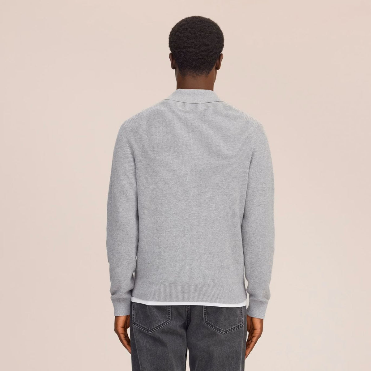NN.07 Hope Rib Langarm-Poloshirt Grau