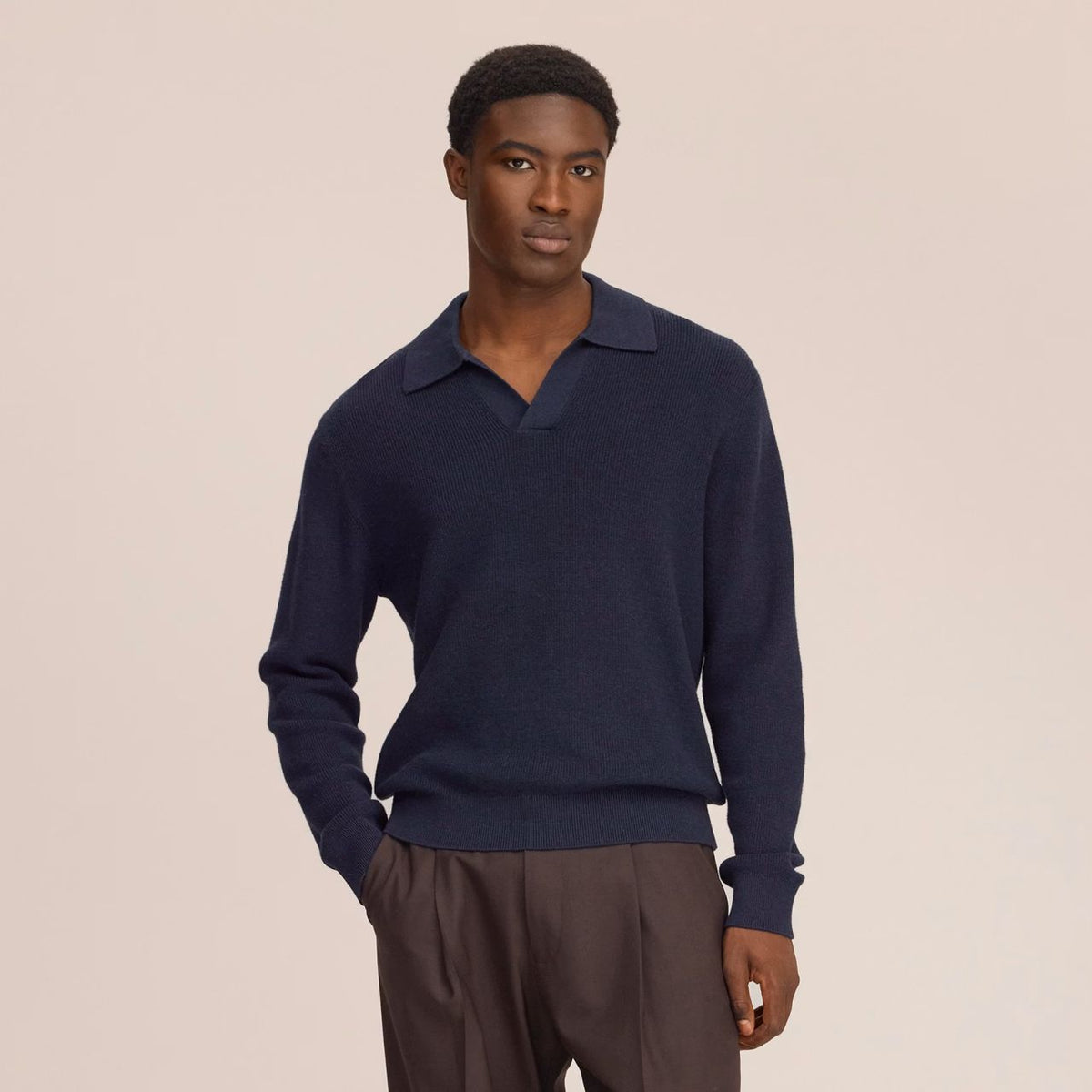NN.07 Hope Rib Langarm-Poloshirt Marine