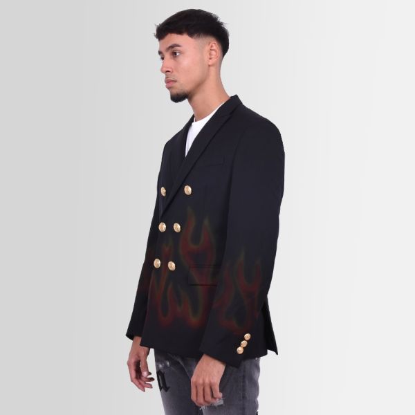 Palm Angels Burning Doublebreast Blazer Zwart