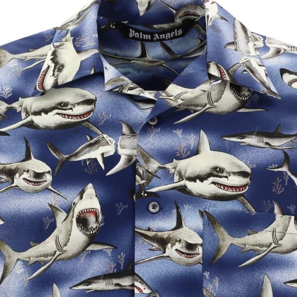 Palm Angels Sharks Bowling Overhemd Blauw