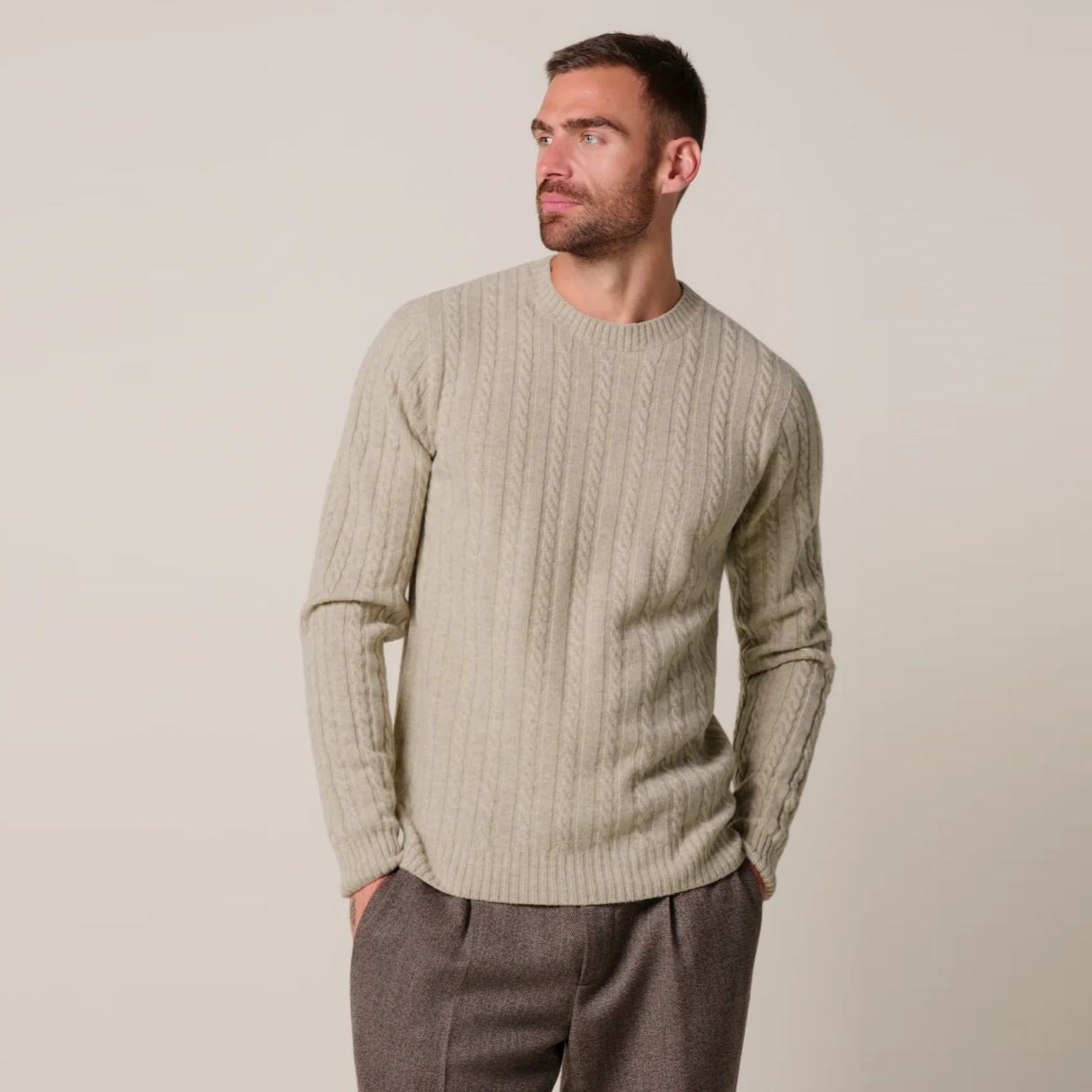 Profuomo Cashmere Cable Pullover Beige