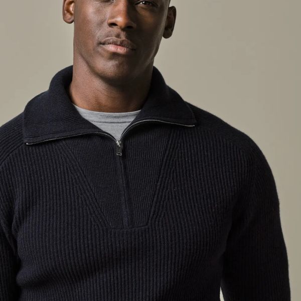 Profuomo Wool Half Zip Sweater Navy