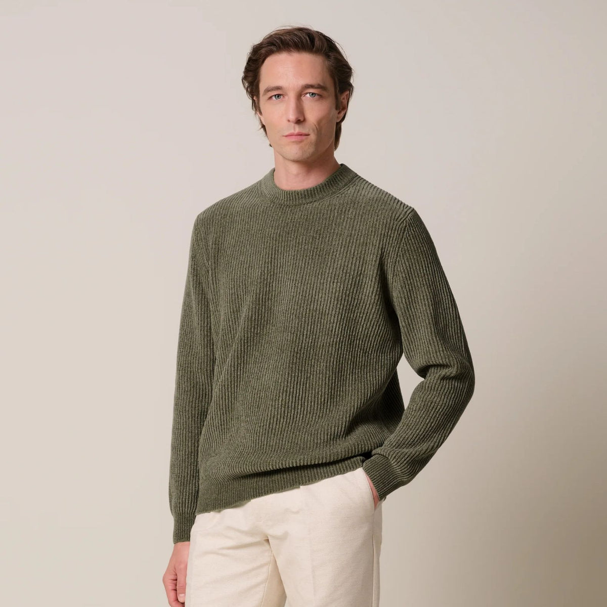 Profuomo Chenille Strickpullover Dunkelgrün