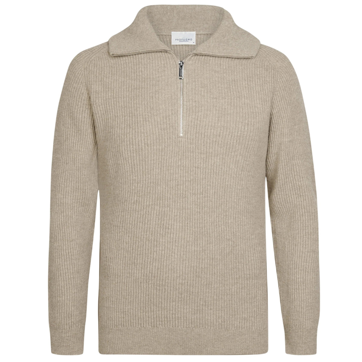 Profuomo Heavy Knitted Half-Zip Pullover Beige